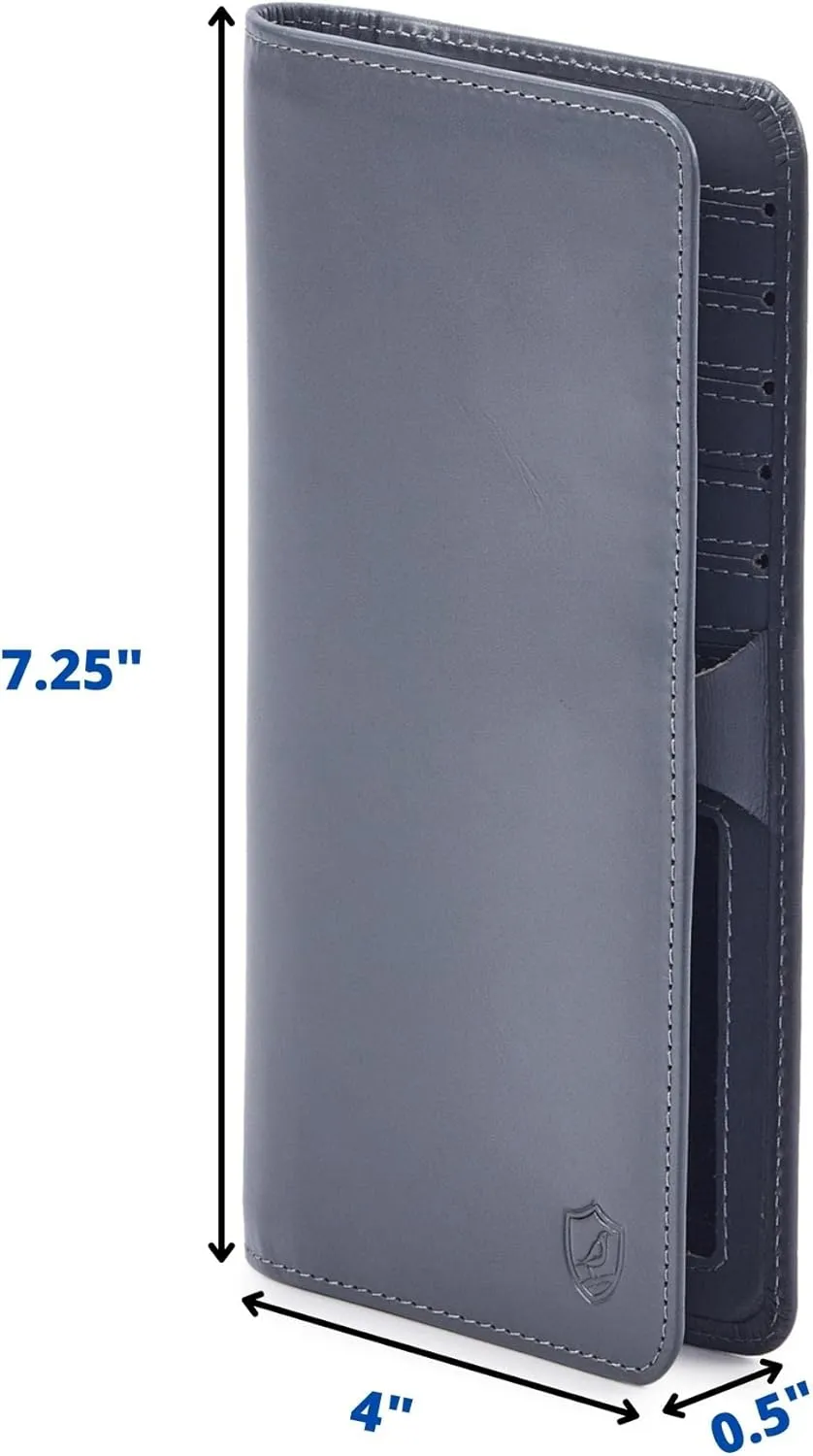 Wallet for Men Women Real Leather Long Bifold RFID Blocking Slim Stylish Credit Card Case Pen Holder with 2 ID Windows in Gift Box (Nappa, Grey)