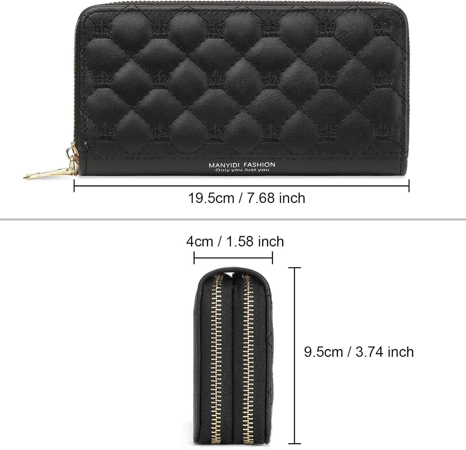Wallet for Women RFID Blocking Leather Credit Card Holder with Double Zipper Large Capacity Phone Wristlet Purse