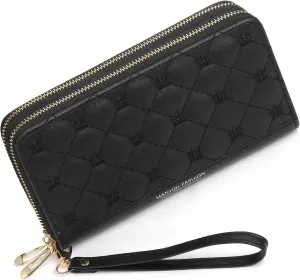 Wallet for Women RFID Blocking Leather Credit Card Holder with Double Zipper Large Capacity Phone Wristlet Purse