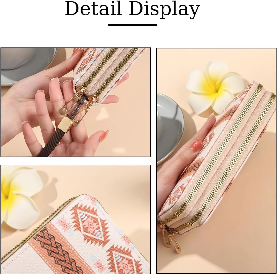Wallet Purse for Women, Boho-Inspired Wristlet Wallet with Credit Card Holder（Pink）