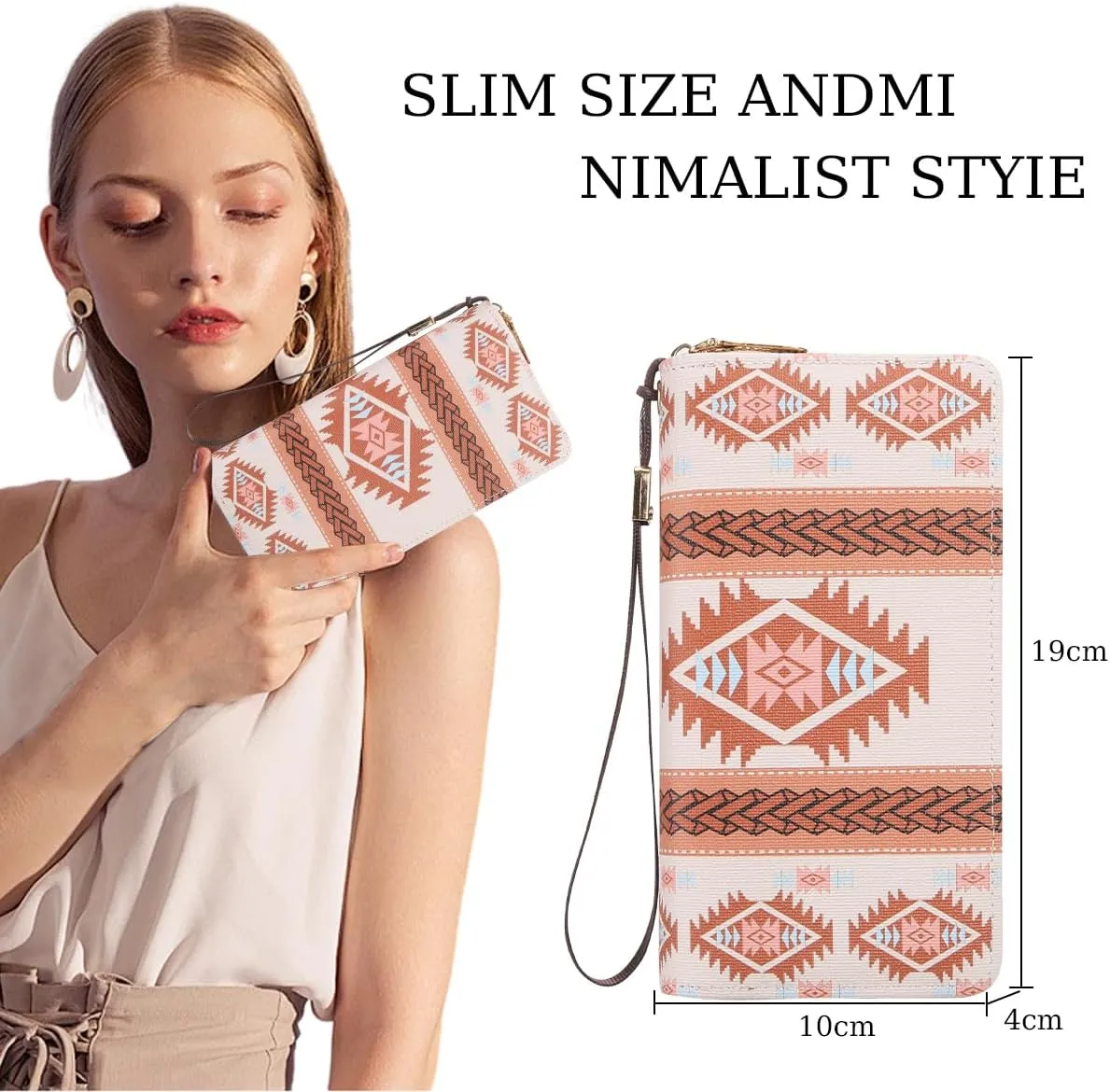Wallet Purse for Women, Boho-Inspired Wristlet Wallet with Credit Card Holder（Pink）