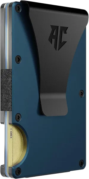 wallets for men, Men's Minimalist Credit Card Holder - Slim Wallet for Men with RFID Blocking - Front Pocket Metal Wallet with Money Clip (Navy)