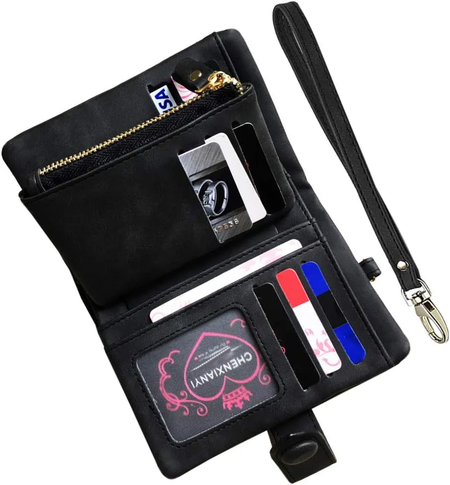 Wallets for Women Bifold Small Rfid Soft Leather Ladies Wallets Trifold Womens Wallets Billfolds Mini Wristlet Clutch Cute Zipper Coin Purse with Wrist Strap