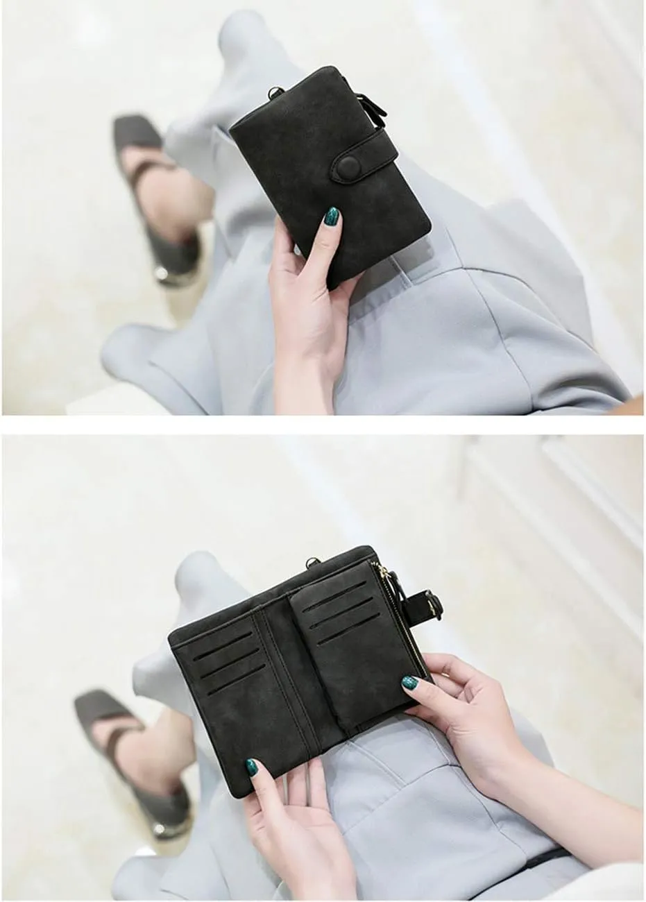 Wallets for Women Bifold Small Rfid Soft Leather Ladies Wallets Trifold Womens Wallets Billfolds Mini Wristlet Clutch Cute Zipper Coin Purse with Wrist Strap