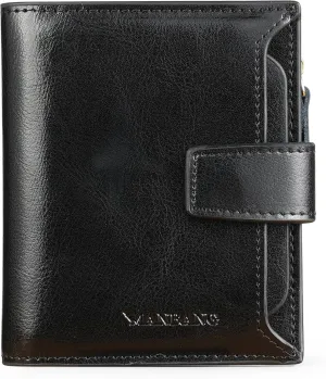 Wallets for Women Leather RFID Blocking Small Bifold Zipper Pocket Wallet Card Case Purse with ID Window… (Black)