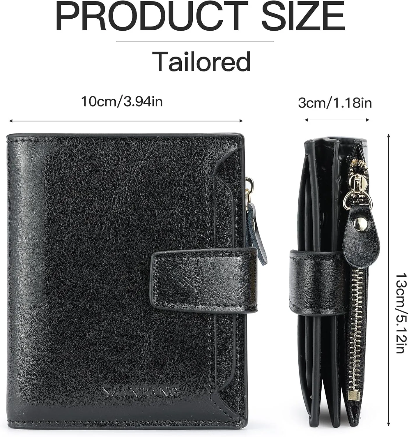 Wallets for Women Leather RFID Blocking Small Bifold Zipper Pocket Wallet Card Case Purse with ID Window… (Black)