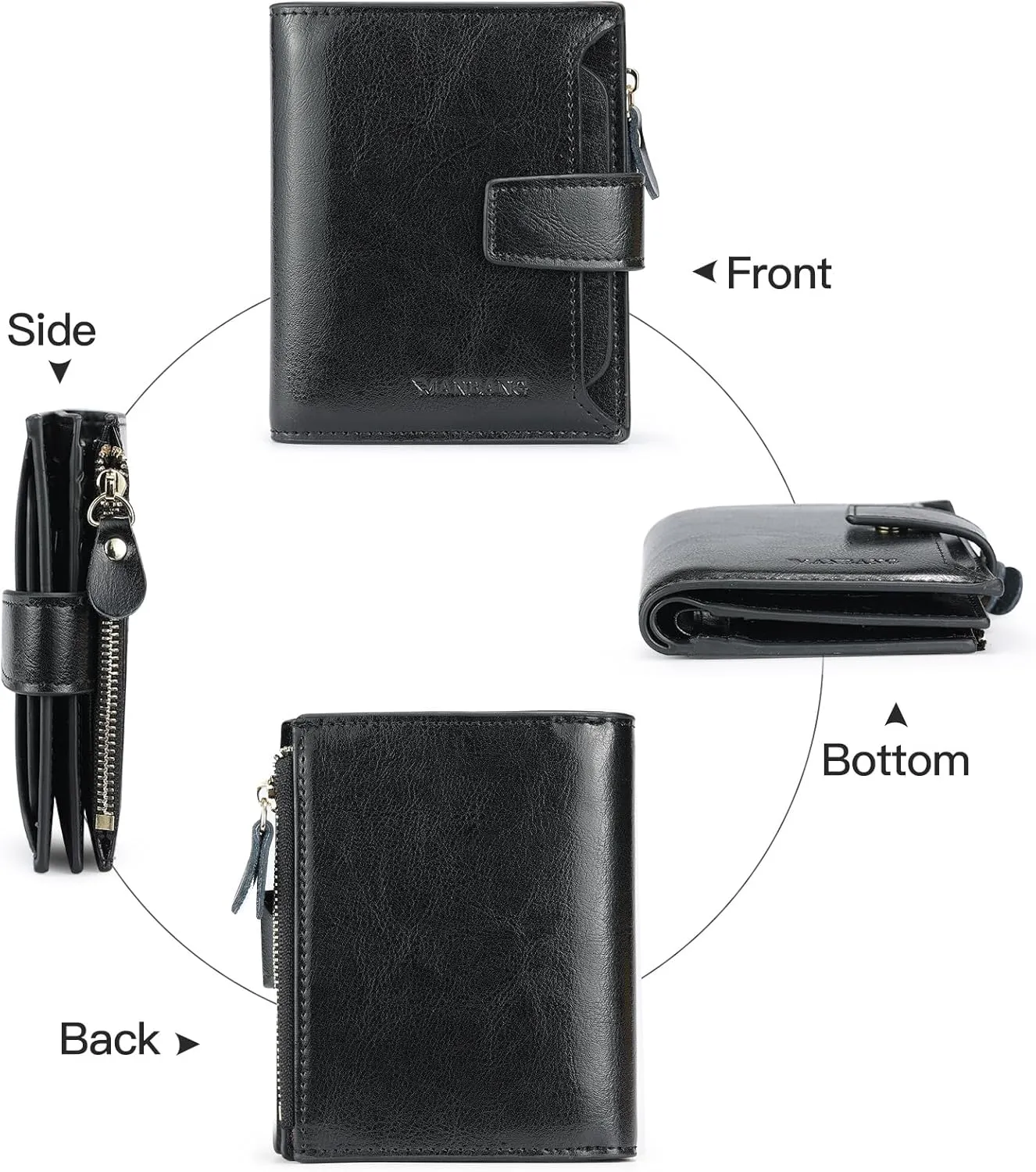 Wallets for Women Leather RFID Blocking Small Bifold Zipper Pocket Wallet Card Case Purse with ID Window… (Black)