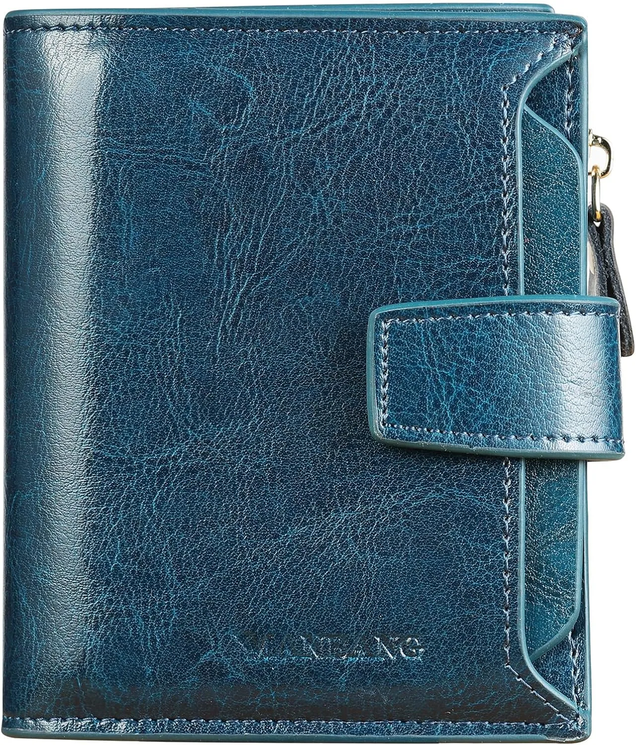 Wallets for Women Leather RFID Blocking Small Bifold Zipper Pocket Wallet Card Case Purse with ID Window… (Blue)