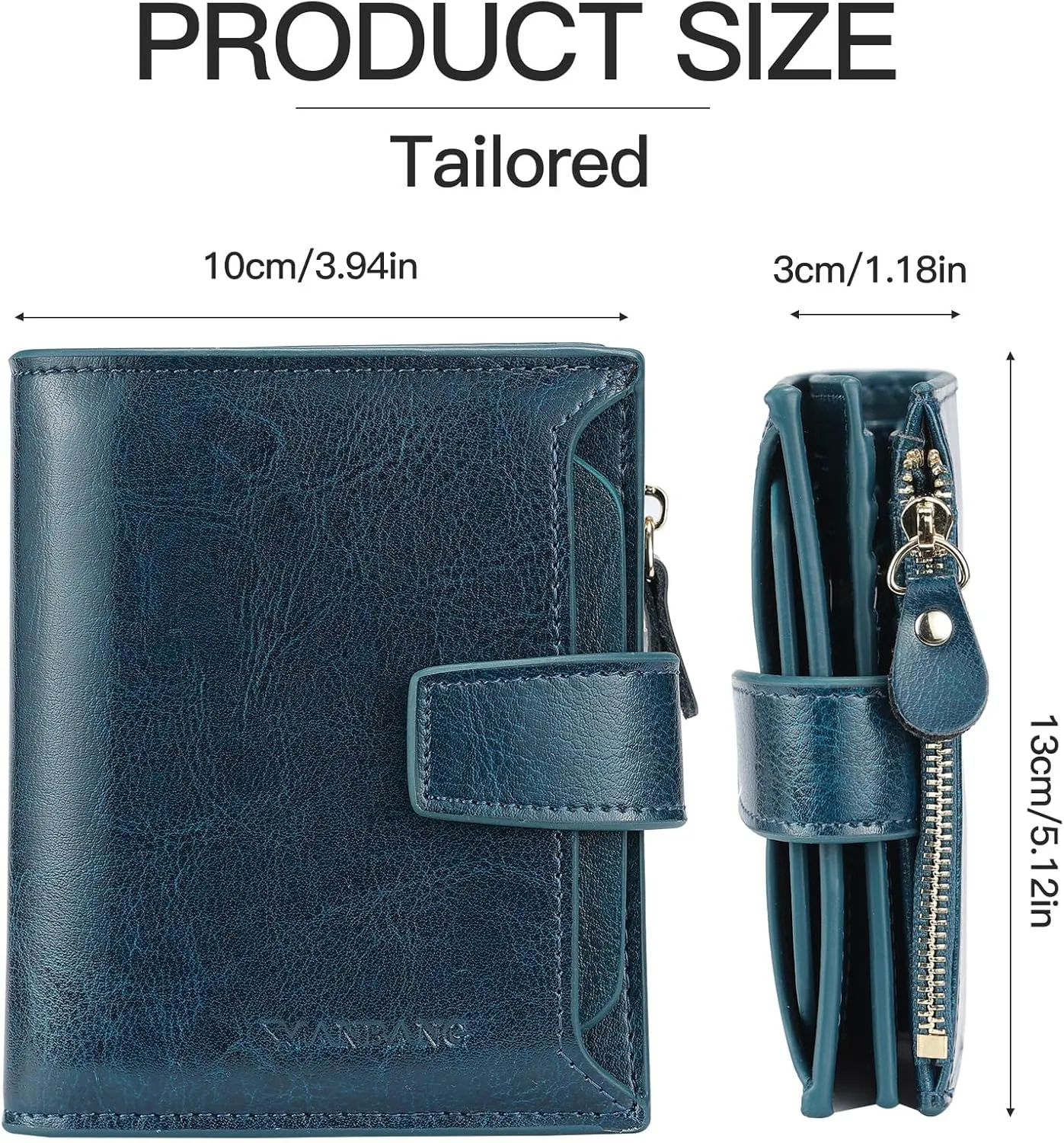 Wallets for Women Leather RFID Blocking Small Bifold Zipper Pocket Wallet Card Case Purse with ID Window… (Blue)