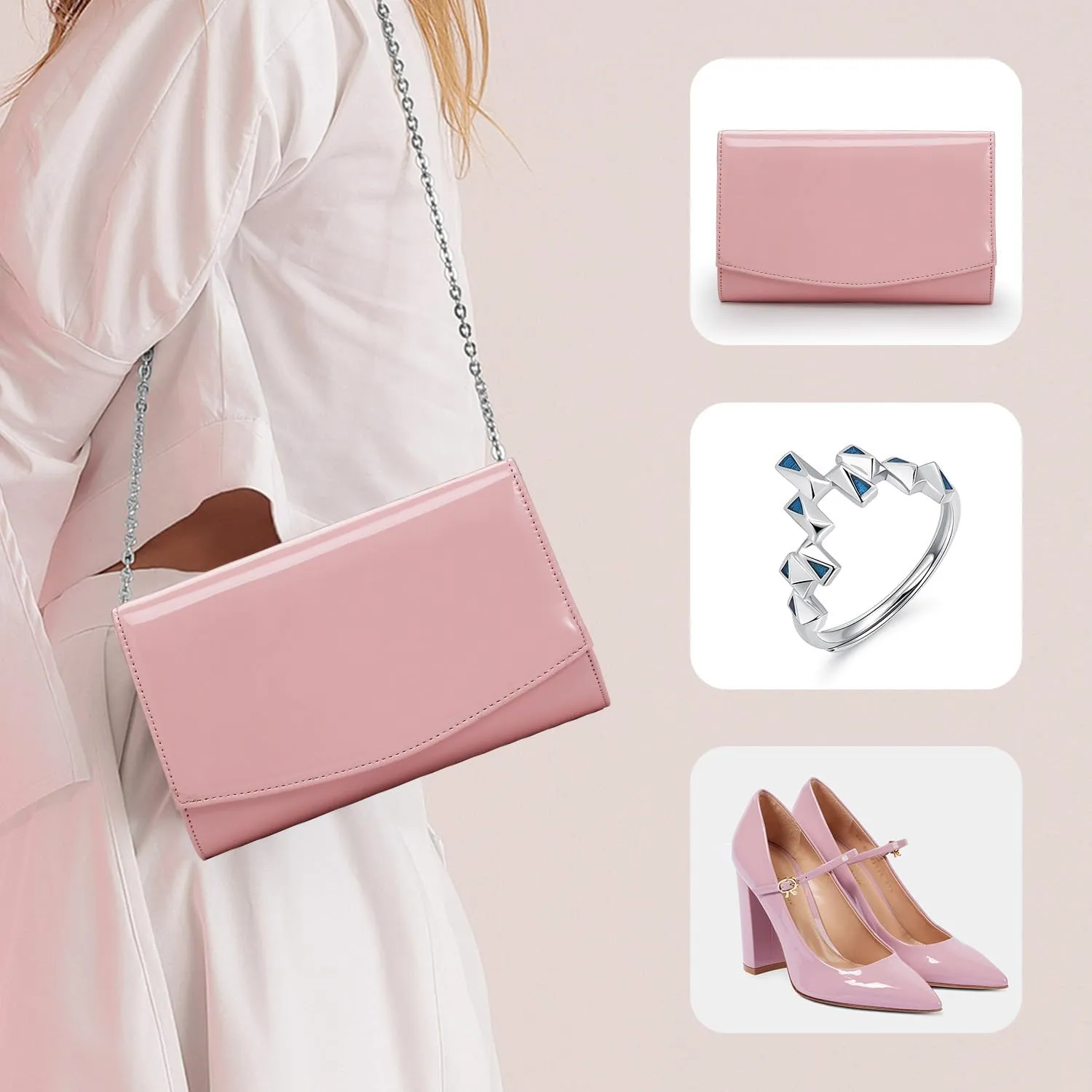 WALLYN'S Women Patent Leather Wallets Fashion Clutch Purses, Evening Bag Handbag Solid Color