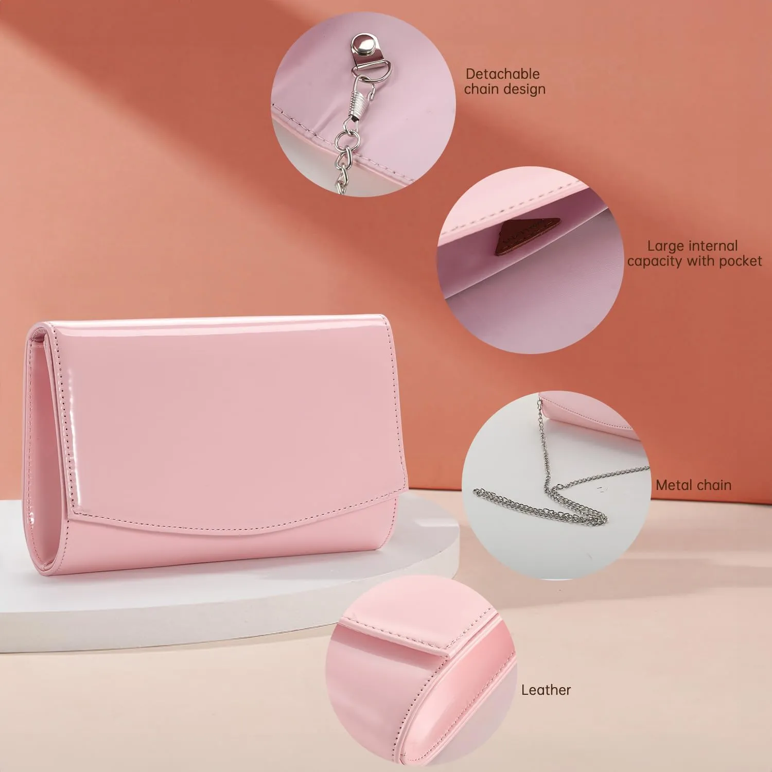 WALLYN'S Women Patent Leather Wallets Fashion Clutch Purses, Evening Bag Handbag Solid Color
