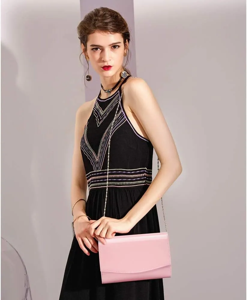WALLYN'S Women Patent Leather Wallets Fashion Clutch Purses, Evening Bag Handbag Solid Color
