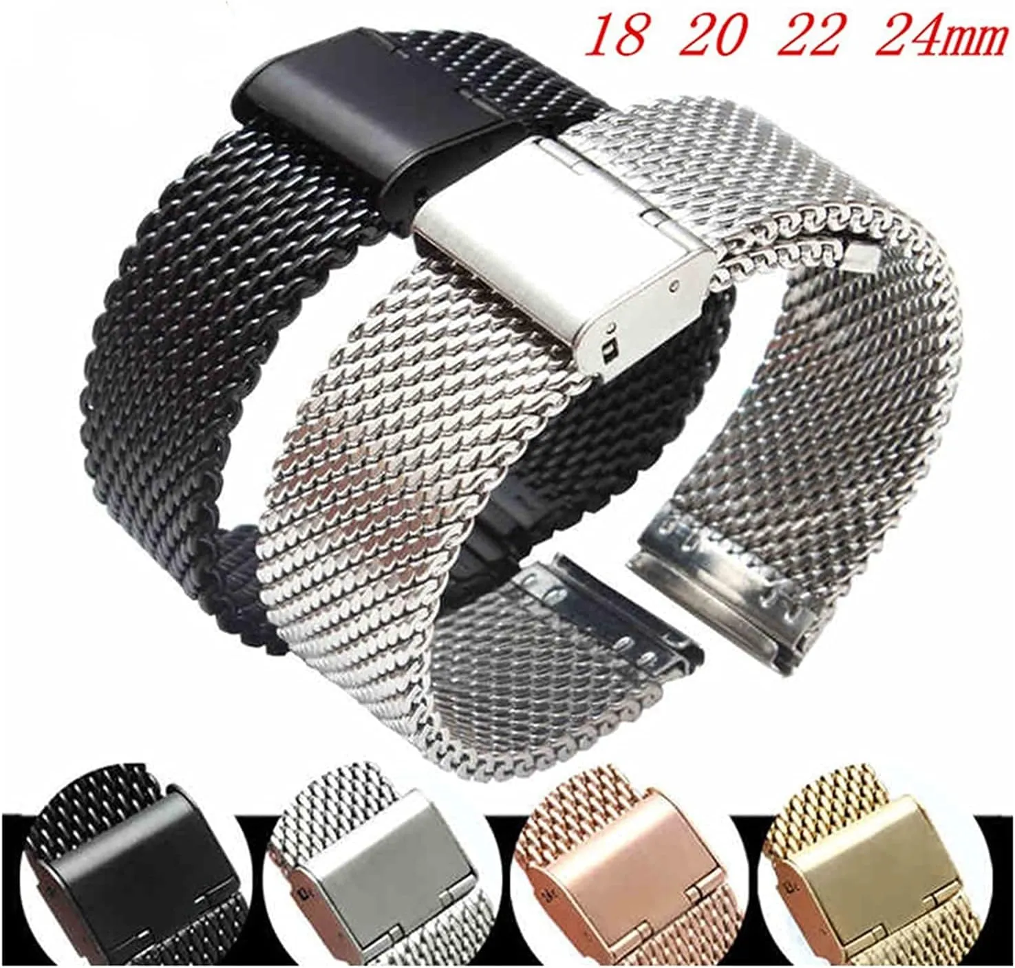 watch strap stainless steel watch mesh strap thick wire hanging buckle 1.0 wire 18 20 22 24mm watchband