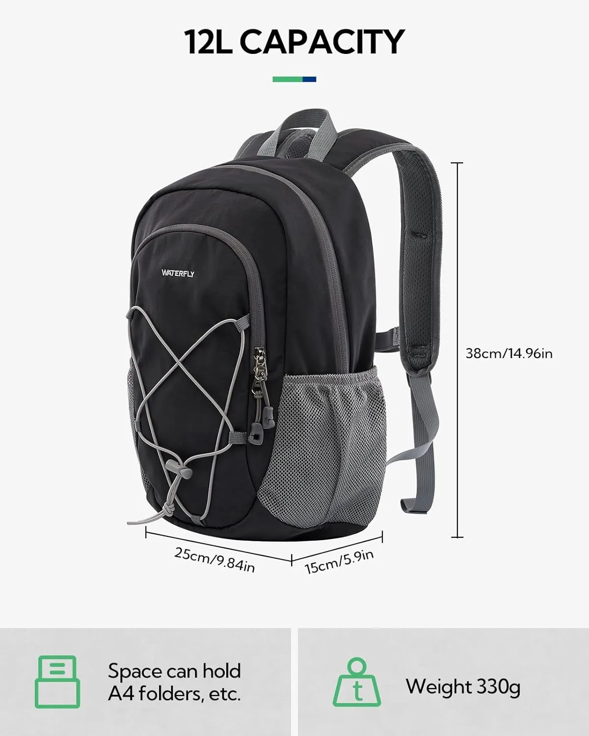WATERFLY 12L Small Hiking Backpack: Day Pack Lightweight Travel Bag Camping Fitness Cycling Outdoor Sports Daypack For Women Men