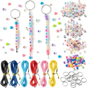 WATINC 286Pcs DIY Keychain Making Craft Kits,Beads for Jewelry Making Set Supplies with Colorful Alphabet Transparent Beads, Bag Charm Bracelets Key Ring Accessories Festival Party Favor for Women Men