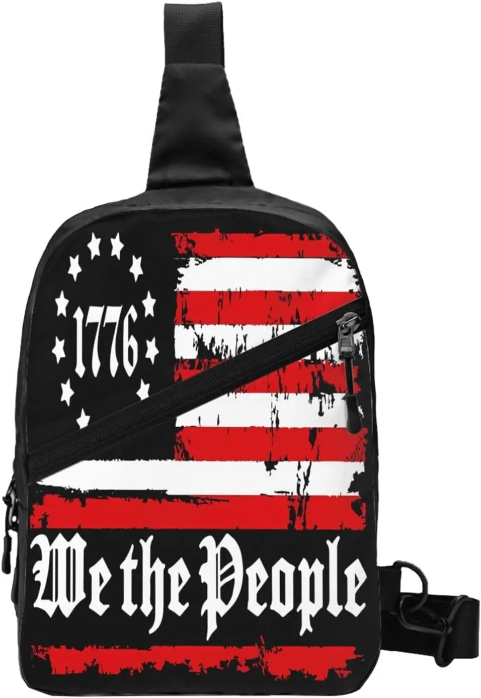 We The People Distressed American Flag Portable Sling Bags Packable Crossbody Bag Foldable Sport Daypack Reusable Shoulder Backpack Diagonally Chest Bag for Workout Travel