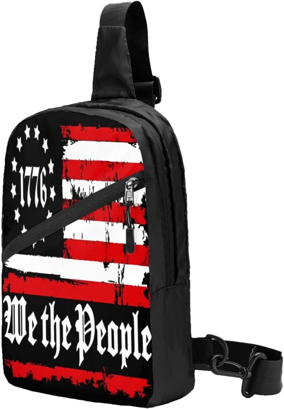 We The People Distressed American Flag Portable Sling Bags Packable Crossbody Bag Foldable Sport Daypack Reusable Shoulder Backpack Diagonally Chest Bag for Workout Travel
