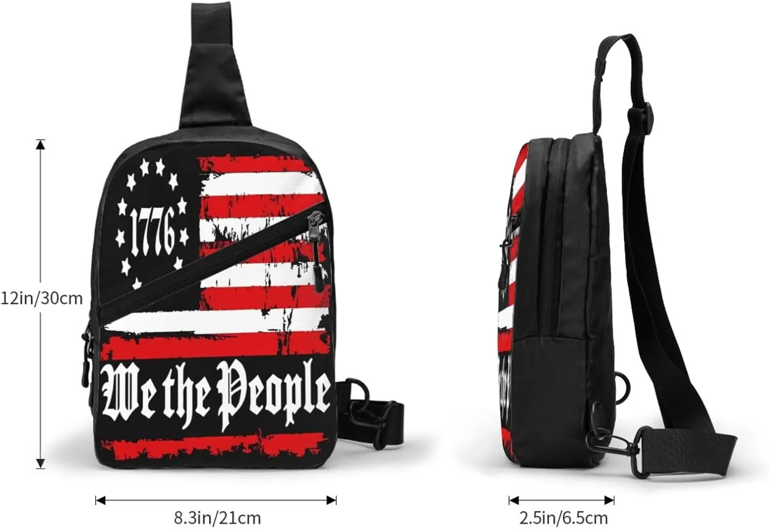 We The People Distressed American Flag Portable Sling Bags Packable Crossbody Bag Foldable Sport Daypack Reusable Shoulder Backpack Diagonally Chest Bag for Workout Travel
