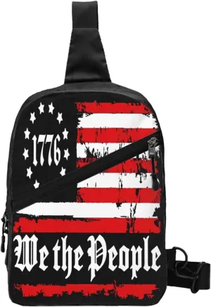 We The People Distressed American Flag Portable Sling Bags Packable Crossbody Bag Foldable Sport Daypack Reusable Shoulder Backpack Diagonally Chest Bag for Workout Travel