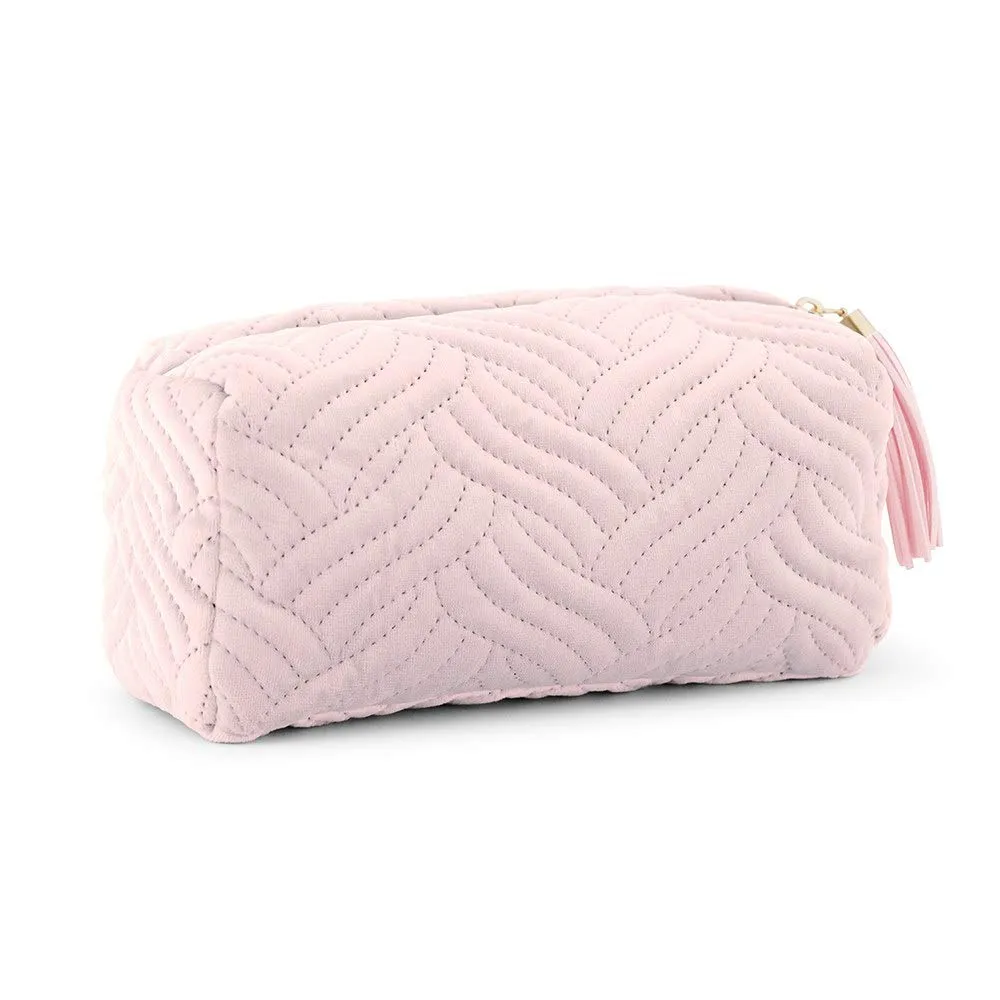 WEDDINGSTAR Small Personalized Velvet Quilted Makeup Bag For Women - Blush Pink