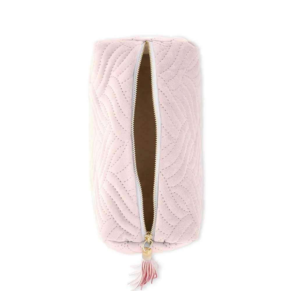 WEDDINGSTAR Small Personalized Velvet Quilted Makeup Bag For Women - Blush Pink