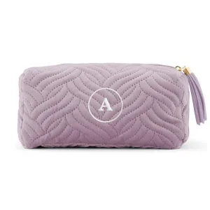 WEDDINGSTAR Small Personalized Velvet Quilted Makeup Bag For Women - Lavender Purple