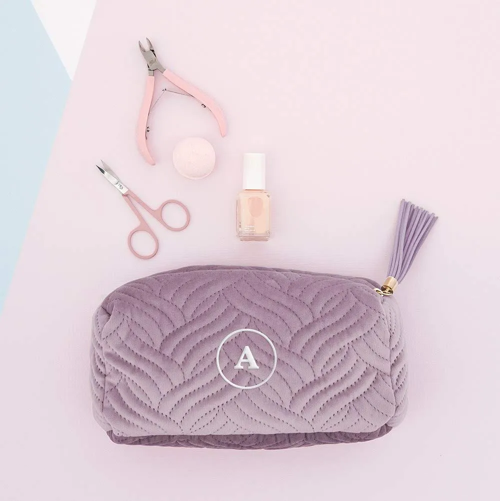WEDDINGSTAR Small Personalized Velvet Quilted Makeup Bag For Women - Lavender Purple