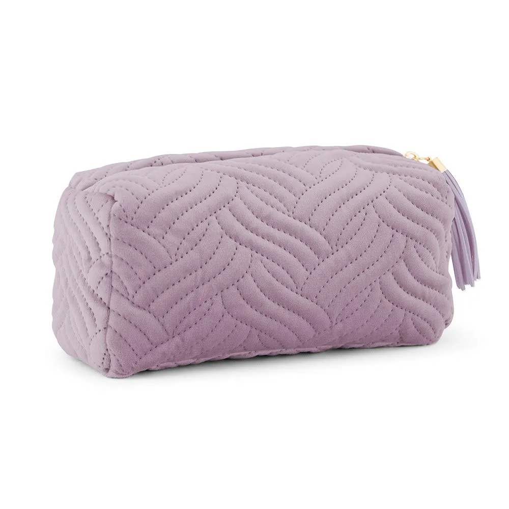 WEDDINGSTAR Small Personalized Velvet Quilted Makeup Bag For Women - Lavender Purple