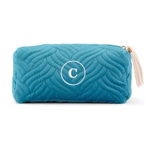 WEDDINGSTAR Small Personalized Velvet Quilted Makeup Bag For Women - Oasis Blue