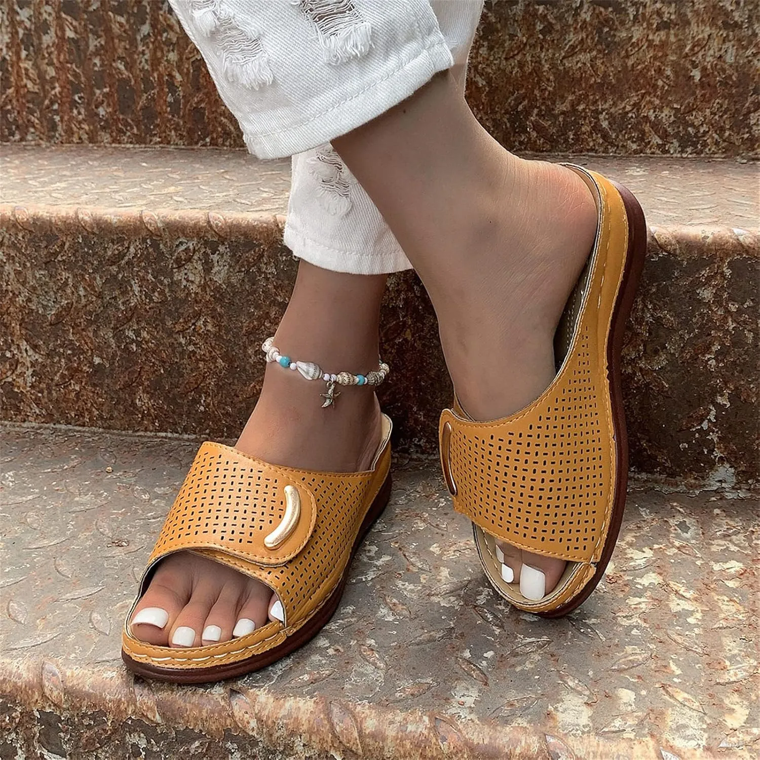 Wedge Sandals for Women 2024 Ladies Summer Fashion Solid Colour Hollow Out Open Toe Breathable Slope Heel Outside Wear