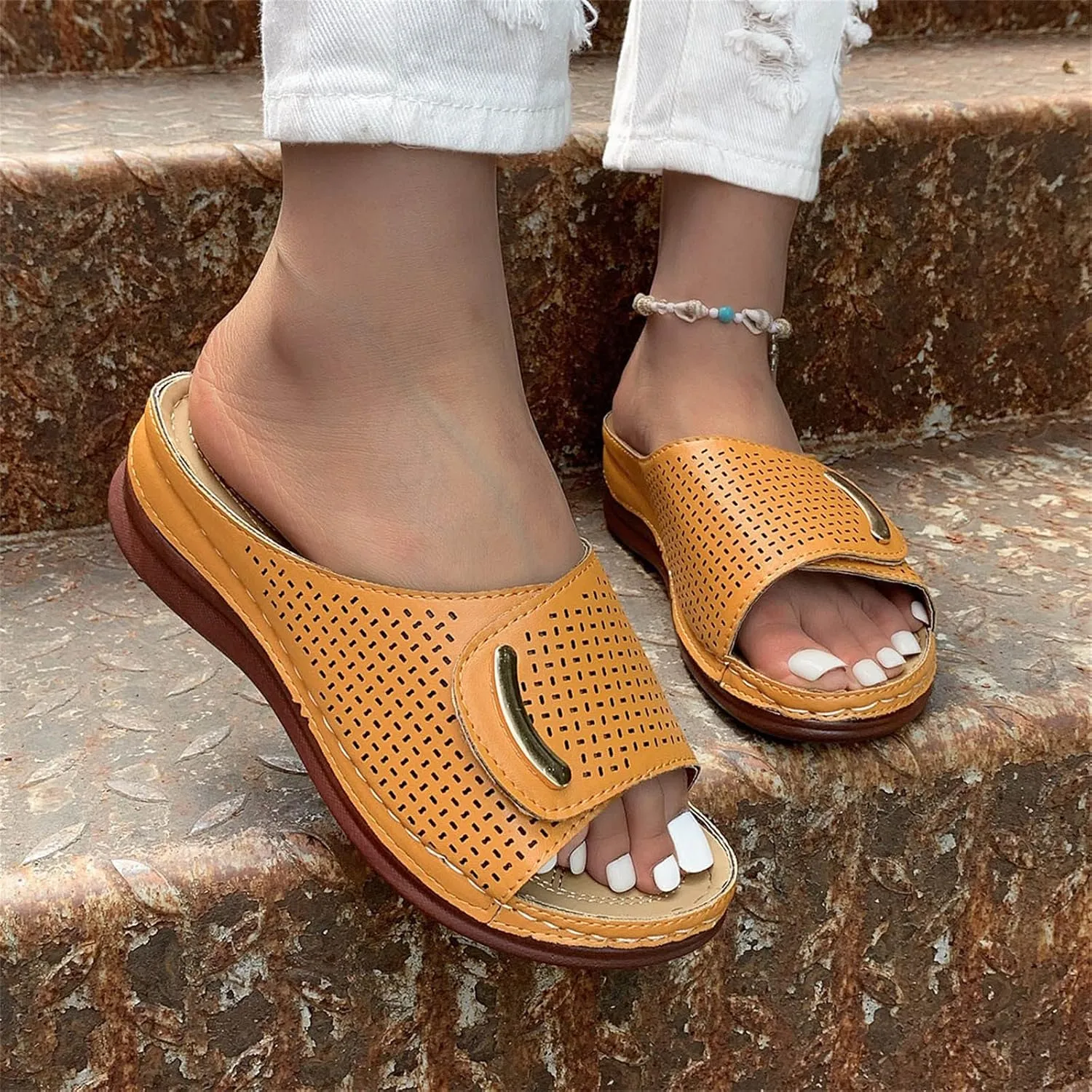 Wedge Sandals for Women 2024 Ladies Summer Fashion Solid Colour Hollow Out Open Toe Breathable Slope Heel Outside Wear