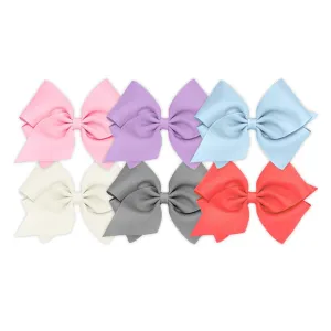 Wee Ones Girls' 6 Piece Set of Bows, Solid Grosgrain Variety Pack on a WeeStay No-Slip Hair Clip, Mini King, Pearl Pink, Light Orchid, Millennium Blue, Antique White, Gray and Watermelon