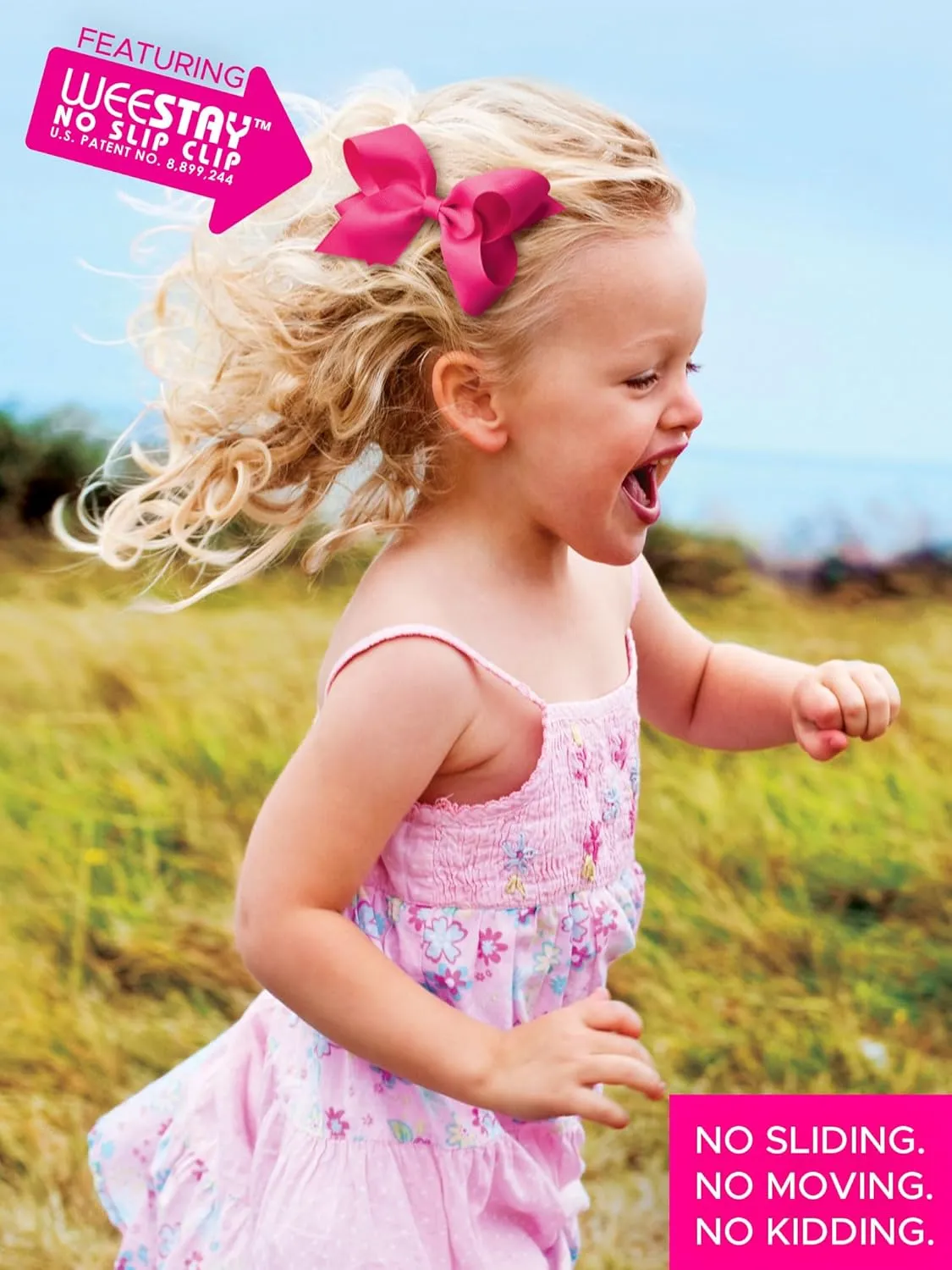 Wee Ones Girls' Plain Wrap Classic Grosgrain Hair Bows on a WeeStay No-Slip Hair Clip, Handmade, Mini King, Hot Pink