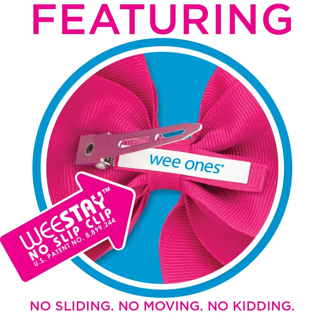 Wee Ones Girls' Plain Wrap Classic Grosgrain Hair Bows on a WeeStay No-Slip Hair Clip, Handmade, Mini King, Hot Pink