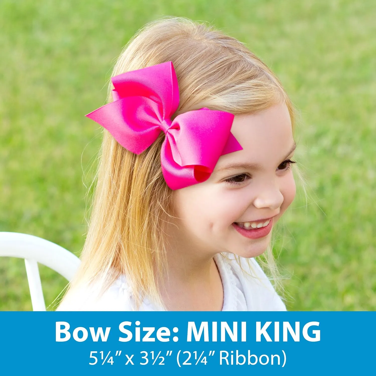 Wee Ones Girls' Plain Wrap Classic Grosgrain Hair Bows on a WeeStay No-Slip Hair Clip, Handmade, Mini King, Hot Pink