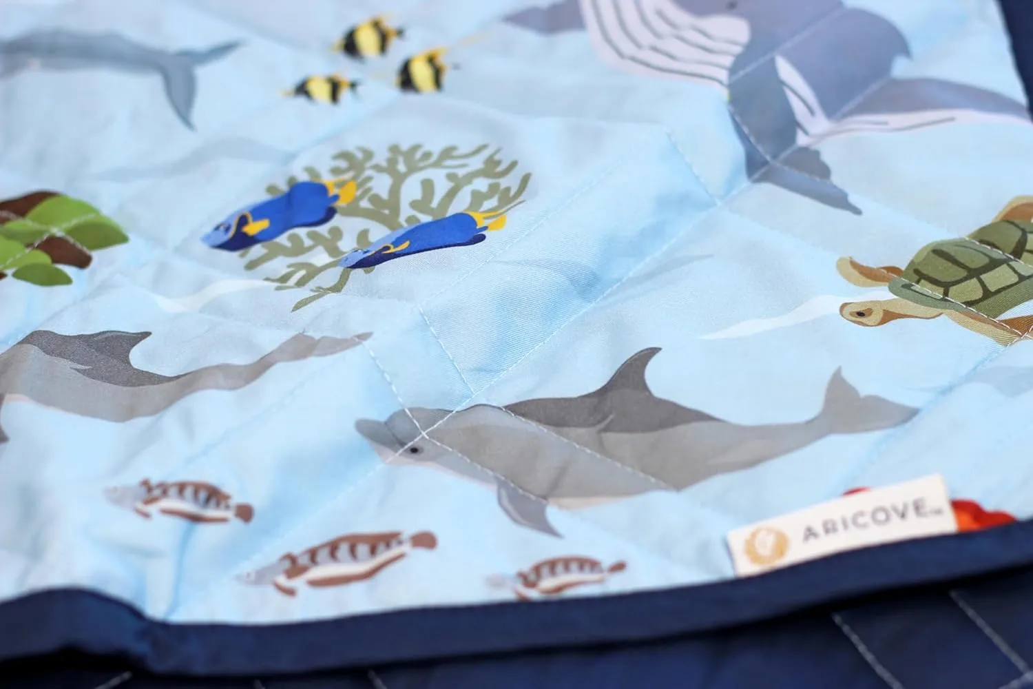 Weighted Blanket Kids, 7 lb, 40x60 inches, Small Twin Size, Soft Cotton, Machine Washable, Blue/Ocean Animals