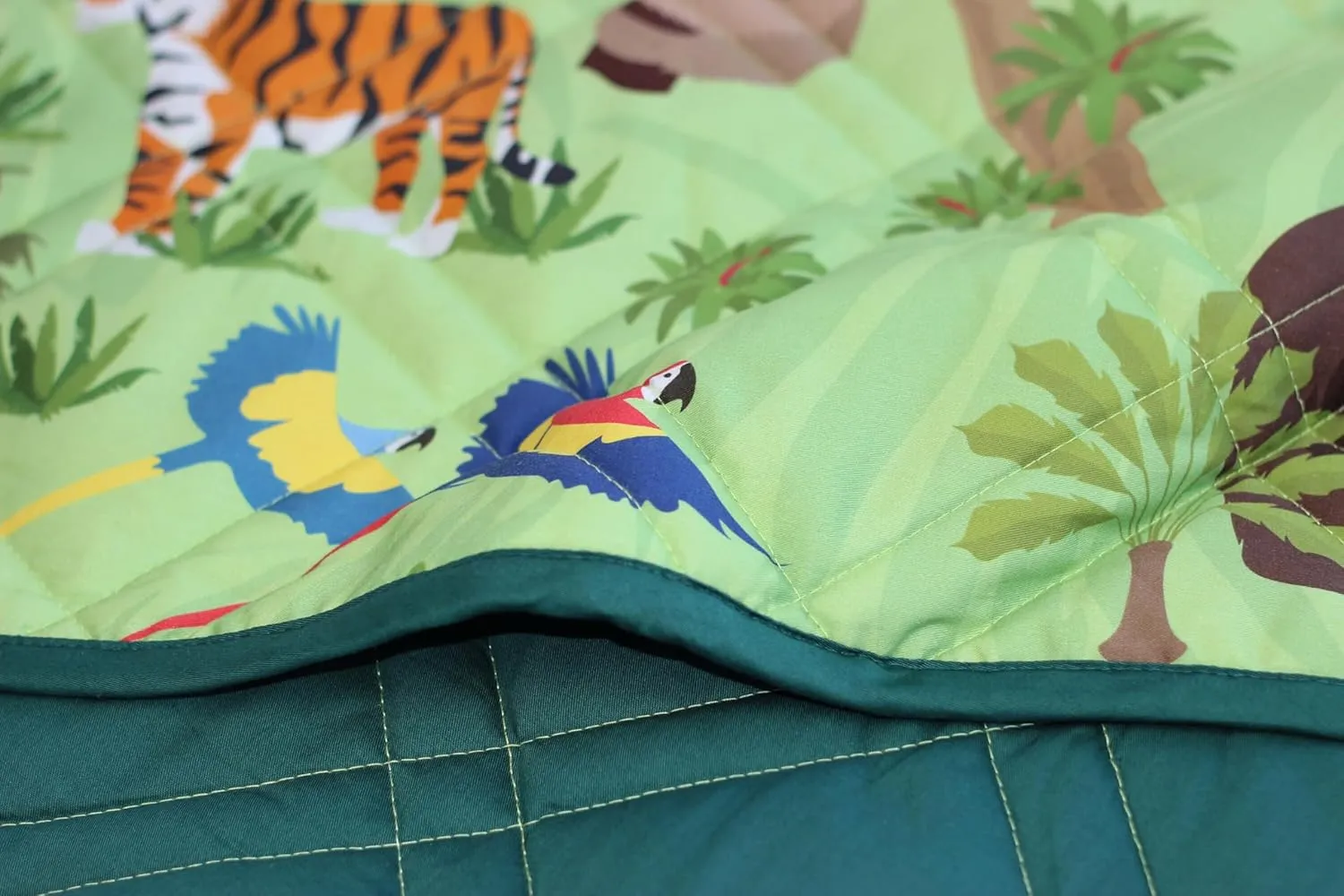 Weighted Blanket Kids, 7 lb, 40x60 inches, Small Twin Size, Soft Cotton, Machine Washable, Green/Jungle Animals