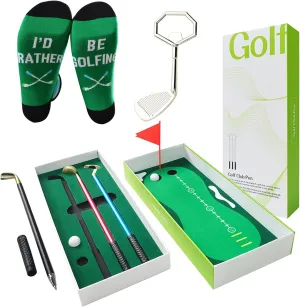 weilaike Golf Pen Set, Mini Desktop Golf Pen Gift Set with 3 Golf Club Pens, 2 Golf Balls, Putting Green, Flag,Golf Socks, Golf Bottle Opener Cool Office Desk Toys Décor