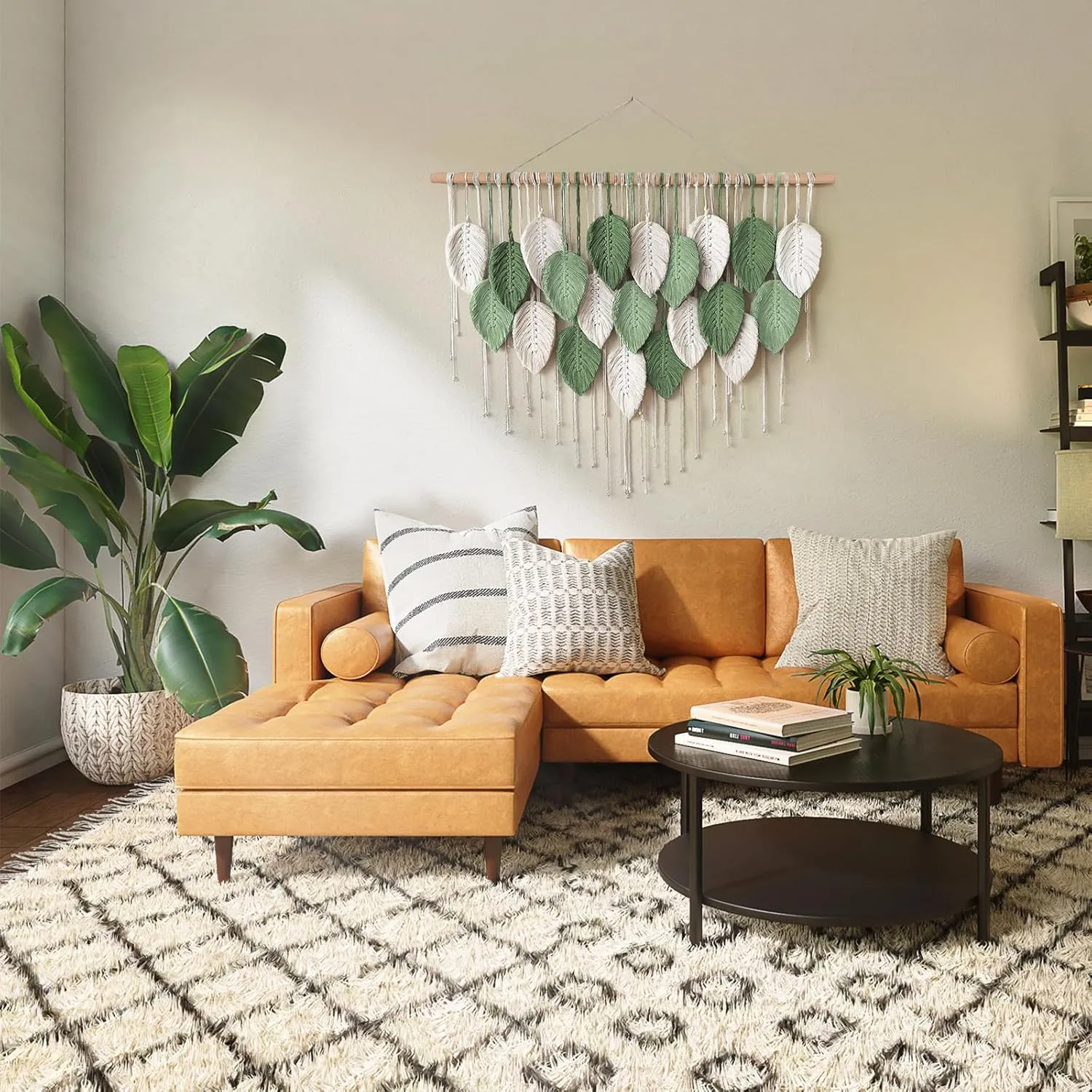 Weldomcor Large Macrame Wall Hanging, Boho Leaves Macrame Tapestry Wall Decor Handmade Woven Hanging Decor Chic Bohemian Wall Art Home Decoration for Bedroom Living Room Nursery Office 39"W x 29.5"L