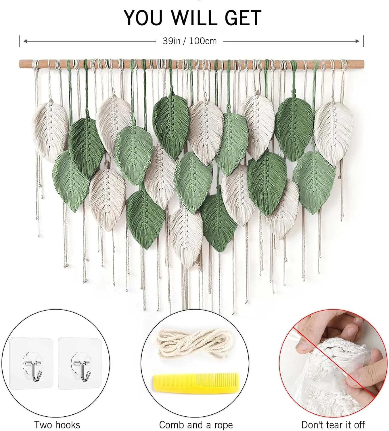 Weldomcor Large Macrame Wall Hanging, Boho Leaves Macrame Tapestry Wall Decor Handmade Woven Hanging Decor Chic Bohemian Wall Art Home Decoration for Bedroom Living Room Nursery Office 39"W x 29.5"L