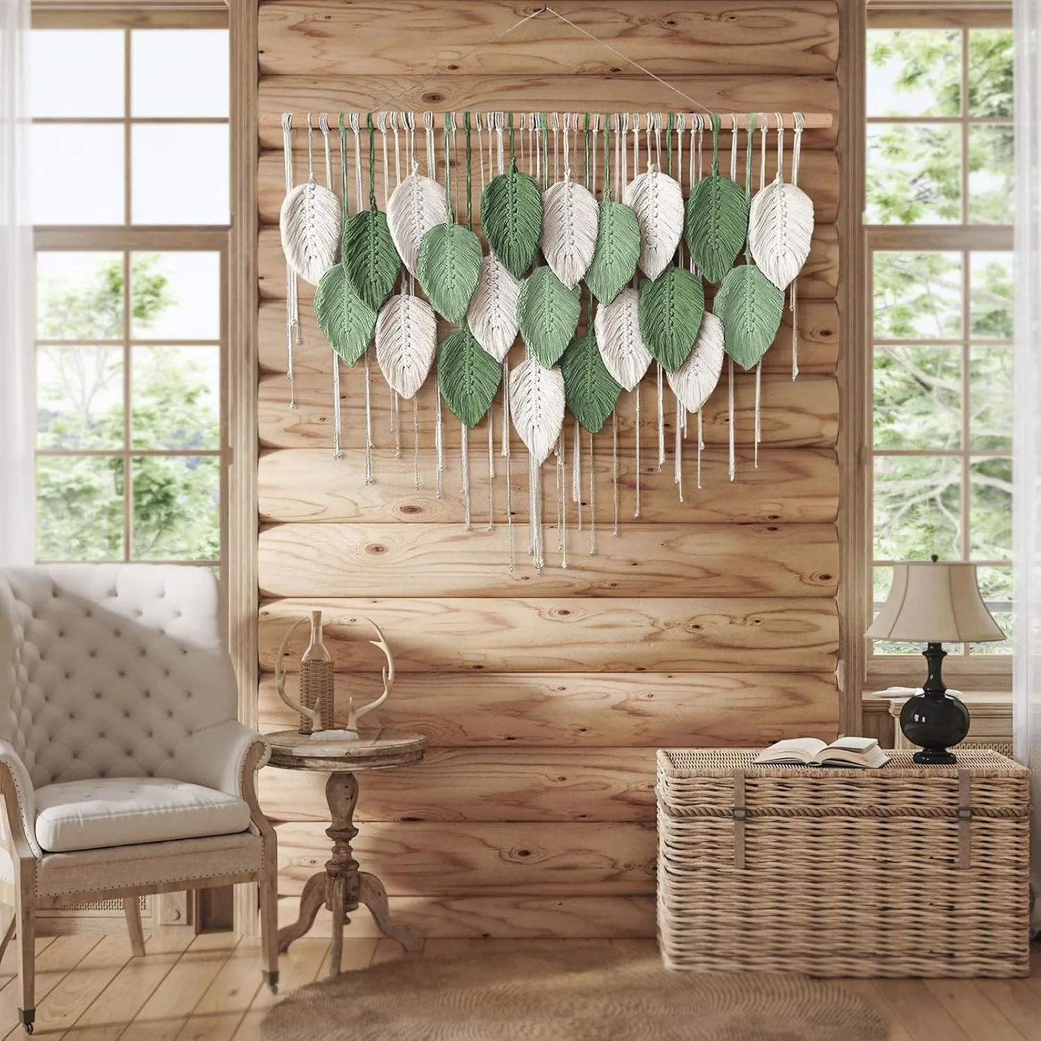 Weldomcor Large Macrame Wall Hanging, Boho Leaves Macrame Tapestry Wall Decor Handmade Woven Hanging Decor Chic Bohemian Wall Art Home Decoration for Bedroom Living Room Nursery Office 39"W x 29.5"L