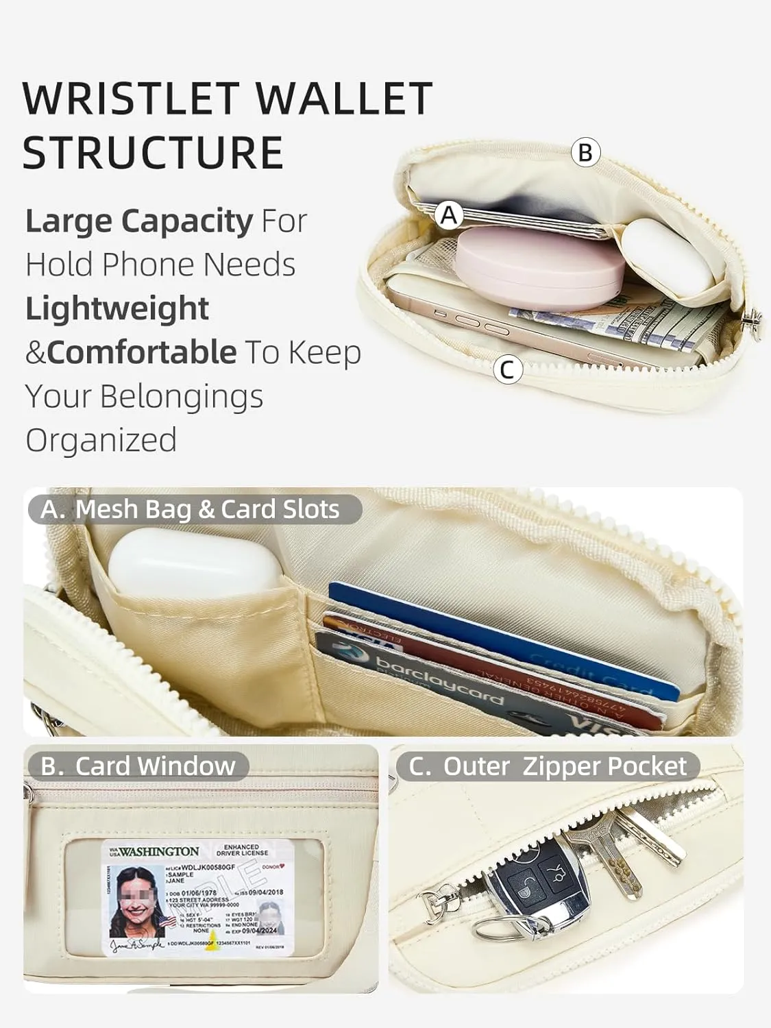 WESTBRONCO Wristlet Wallets for Women Nylon Quilted RFID Wallet with 3 Zipper Purse for Travel