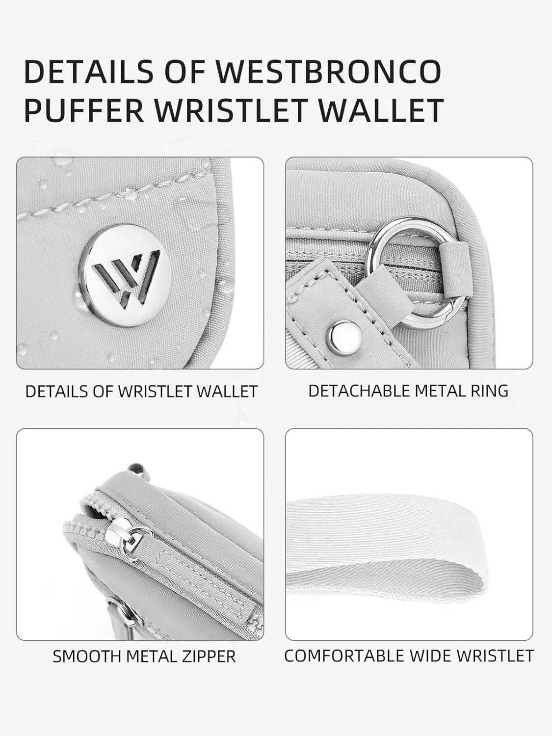 WESTBRONCO Wristlet Wallets for Women Nylon Quilted RFID Wallet with 3 Zipper Purse for Travel