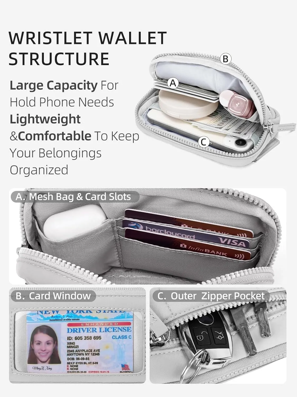 WESTBRONCO Wristlet Wallets for Women Nylon Quilted RFID Wallet with 3 Zipper Purse for Travel