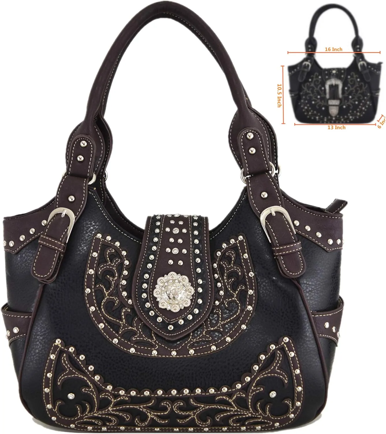 Western Style Rhinestone Concho West Concealed Carry Purse Country Handbag Women Shoulder Bag Wallet Set