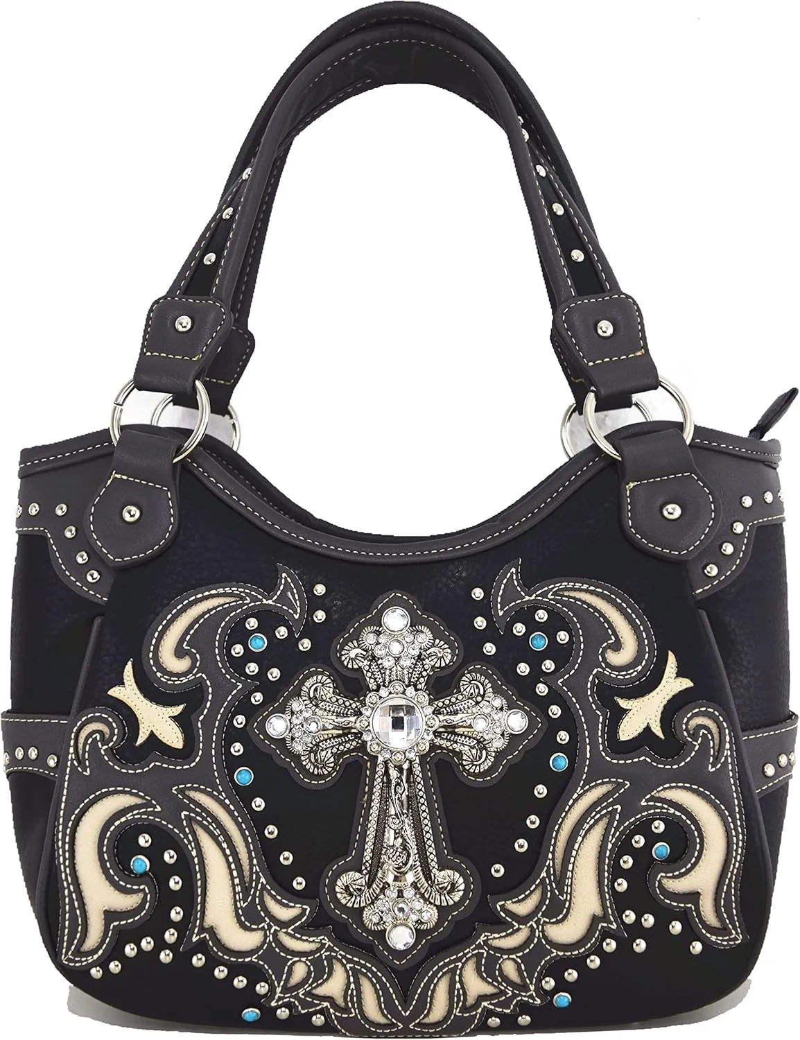 Western Style Rhinestone Cross Tote Concealed Carry Purse Laser Cut Handbag Women Shoulder Bag Wallet Set