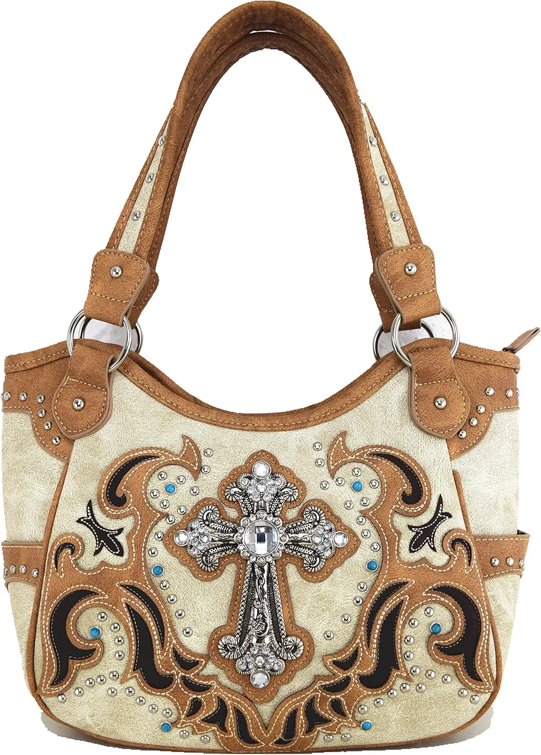 Western Style Rhinestone Cross Tote Concealed Carry Purse Laser Cut Handbag Women Shoulder Bag Wallet Set