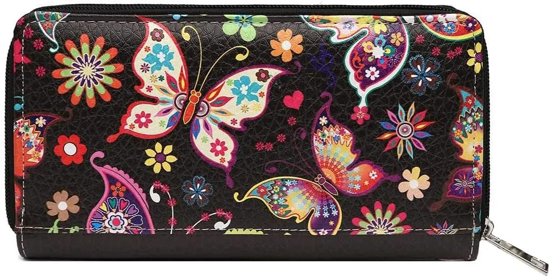 Western Style Spring Butterfly Flower Purse Women Country Handbag Rhinestone Stud Shoulder Bag Wallet Set