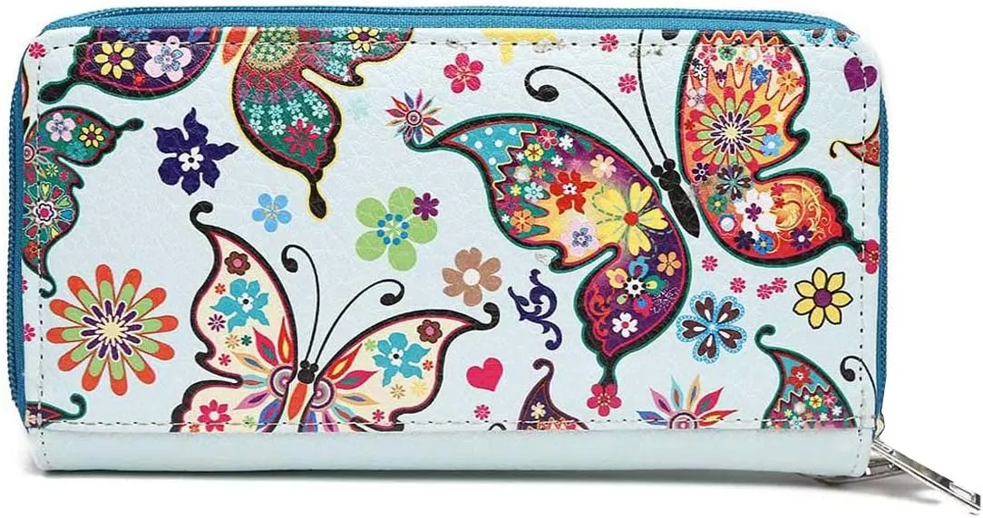 Western Style Spring Butterfly Flower Purse Women Country Handbag Rhinestone Stud Shoulder Bag Wallet Set