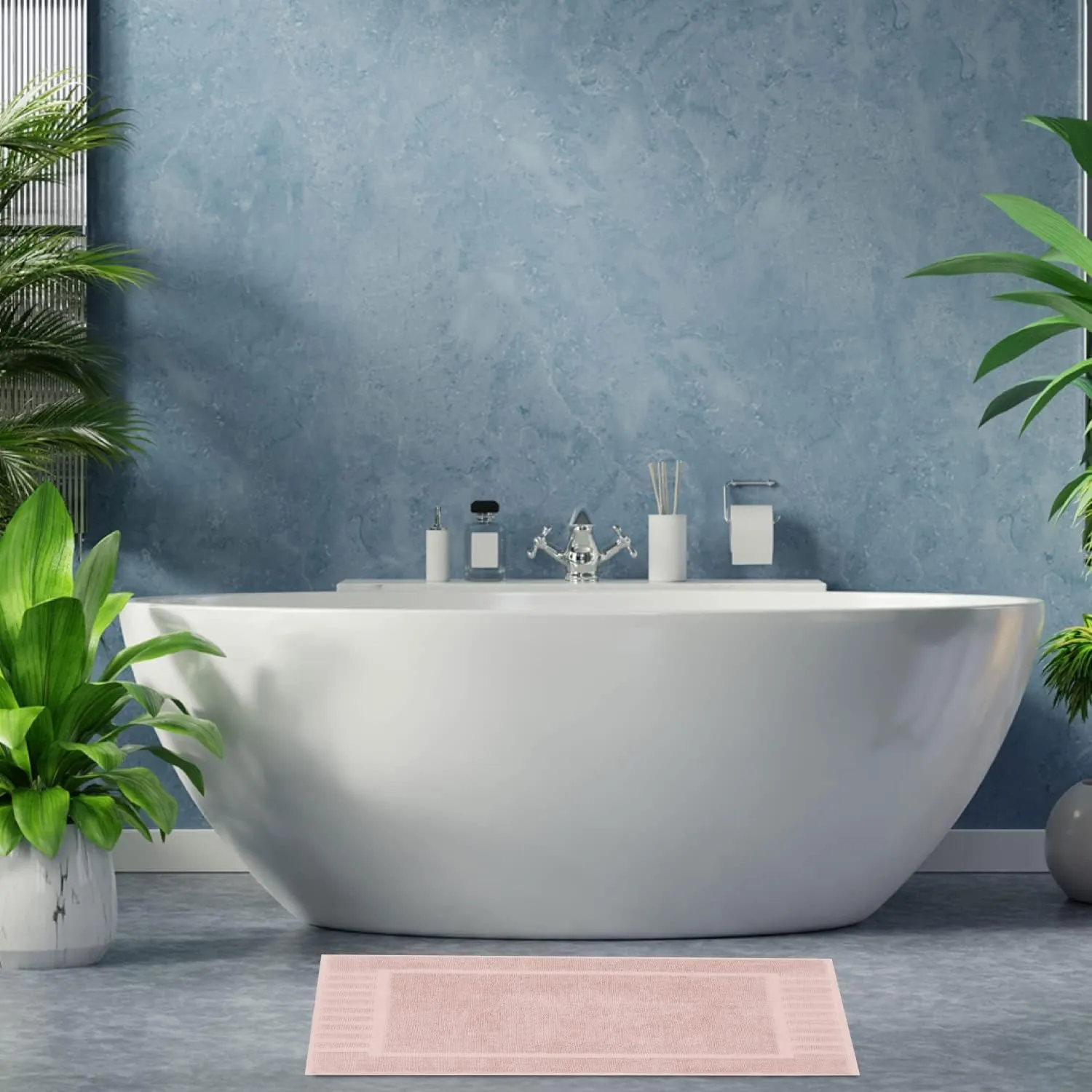 White Classic Luxury Bath Mat Floor Towel Set - Absorbent Cotton Hotel Spa Shower/Bathtub Mats [Not a Bathroom Rug] 22"x34" | 2 Pack | Pink